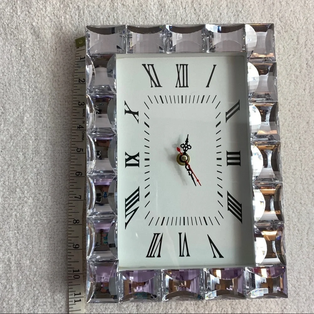 Modern Crystal-Edge Contemporary Clock Silver & White Luxe Home Decor